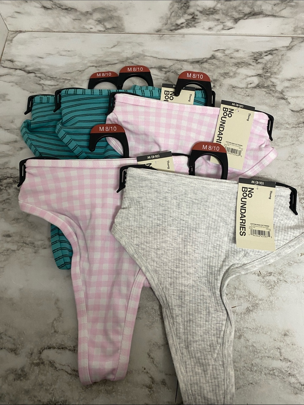 No Boundaries Pink Gingham, Teal Stripe & Heather Gray Bikini Panty 6-Pack
